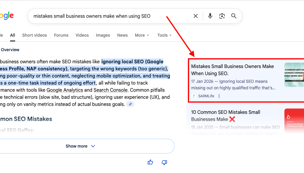 Services 109 Mistakes small business owners make when using SEO